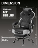 GTPLAYER Big & Tall Gaming Chair, 90°-155° Adjustable Reclining Office Seat with Footrest, Ergonomic Comfy Computer Desk Chair for Adults, Home Office Gaming Study Use, Black - Image 4