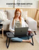 ZEAPTAC Laptop Bed Desk, Foldable Lap Desk, Portable Lap Table, Laptop Stand with Cup Holder, Tablet Slot & Lifting Handle for Work, Write, Draw & Eat on Bed, Sofa or Couch - Black Stripe - Image 5