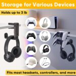 3 in 1 Under Desk Headphone Hanger with Adjustable Clamp Mount, 2 Controller Slots & 1 Headset Universal Holder Stand, Rotatable Hook Rack & Cable Organizer, for Home Gaming Xbox ps5 - Black - Image 3