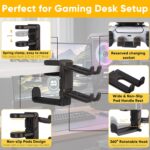 3 in 1 Under Desk Headphone Hanger with Adjustable Clamp Mount, 2 Controller Slots & 1 Headset Universal Holder Stand, Rotatable Hook Rack & Cable Organizer, for Home Gaming Xbox ps5 - Black - Image 4
