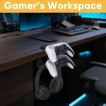 3 in 1 Under Desk Headphone Hanger with Adjustable Clamp Mount, 2 Controller Slots & 1 Headset Universal Holder Stand, Rotatable Hook Rack & Cable Organizer, for Home Gaming Xbox ps5 - Black - Image 5