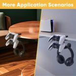 3 in 1 Under Desk Headphone Hanger with Adjustable Clamp Mount, 2 Controller Slots & 1 Headset Universal Holder Stand, Rotatable Hook Rack & Cable Organizer, for Home Gaming Xbox ps5 - Black - Image 6