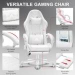 White Gaming Chair,Ergonomic Massage Office Desk Chair with Footrest | Pocket Spring Cushion,Reclining,Thick High Back,Headrest and Lumbar Support,Adjustable Leather Computer Chair Gamer Chair - Image 6