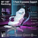 White Gaming Chair,Ergonomic Massage Office Desk Chair with Footrest | Pocket Spring Cushion,Reclining,Thick High Back,Headrest and Lumbar Support,Adjustable Leather Computer Chair Gamer Chair - Image 7