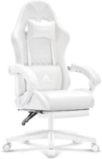 White Gaming Chair,Ergonomic Massage Office Desk Chair with Footrest | Pocket Spring Cushion,Reclining,Thick High Back,Headrest and Lumbar Support,Adjustable Leather Computer Chair Gamer Chair - Image 8