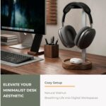 muso wood Walnut Headphone Stand, Universal Headset Stand with Storage Base, Wood Desktop Headphone Holder for Gaming Headset and Music Headset - Image 3