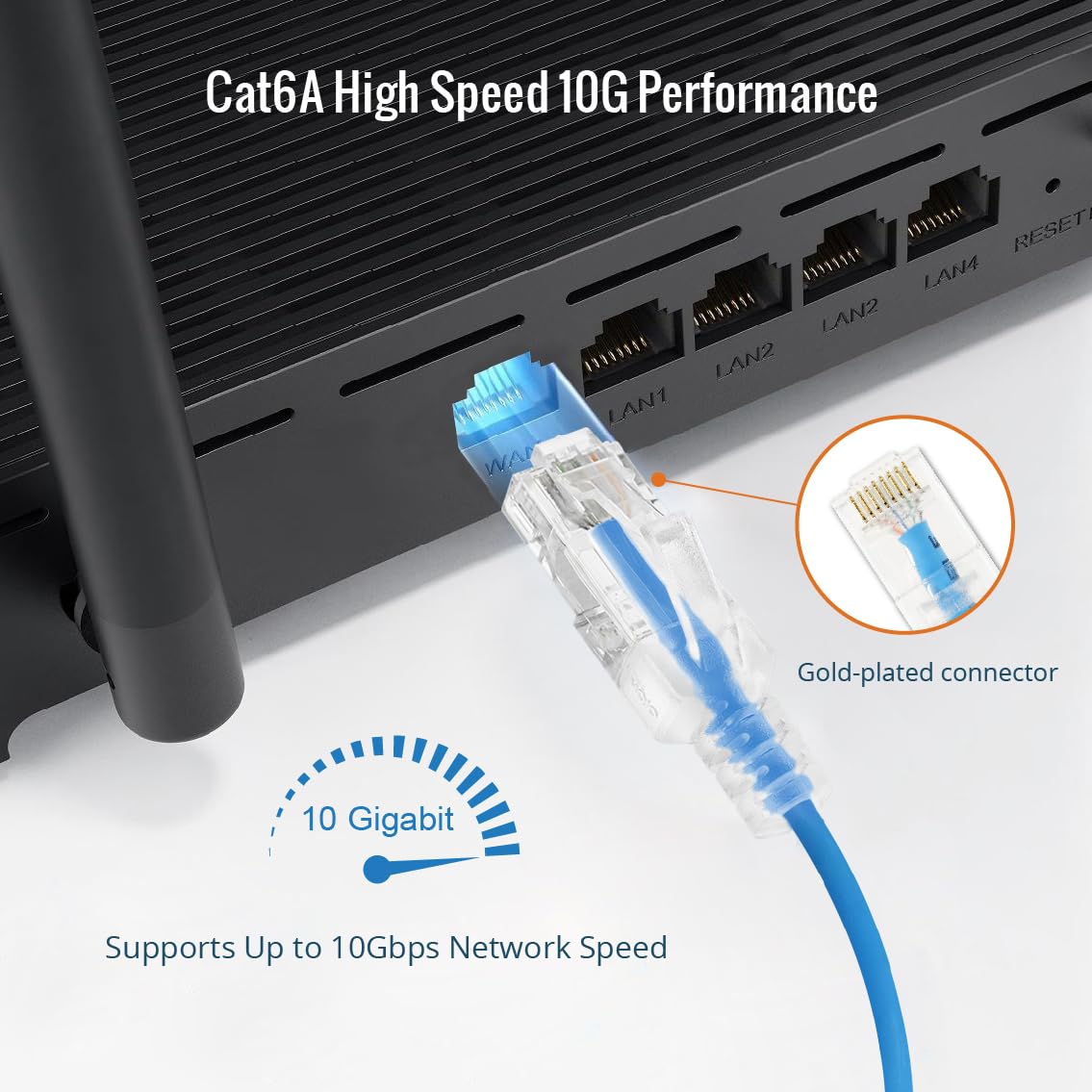 Tecmojo UL Listed Ultra-Slim Cat6a 0.5ft Ethernet Patch Cable, 30AWG 100% Pure Copper, 10Gbps Network Cable for Router, Modem, Laptop, Servers, 12-Pack, Blue - Image 6
