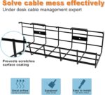 Under Desk Cable Management- 2 Pack Cord Organizer. Metal Wire Cable Management Tray for Office, Studio and Home. Super Sturdy Under Table Cable Management - Black Cable Organizer - Image 4