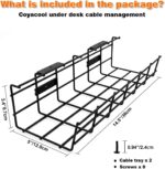 Under Desk Cable Management- 2 Pack Cord Organizer. Metal Wire Cable Management Tray for Office, Studio and Home. Super Sturdy Under Table Cable Management - Black Cable Organizer - Image 6
