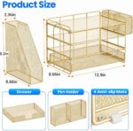 OPNICE Desk Organizer, 4-Tier Desktop File Organizer with Drawer and Pen Holders, Office Desk Accessories, File Sorters, Workspace Organizers for Office Supplies(Gold - Metal Pen Holder) - Image 5