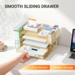 OPNICE Desk Organizer, 4-Tier Desktop File Organizer with Drawer and Pen Holders, Office Desk Accessories, File Sorters, Workspace Organizers for Office Supplies(Gold - Metal Pen Holder) - Image 8