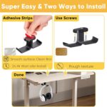Under Desk Headphone Hanger with Strong Adhesive and Screws Mount, 360° Rotatable Dual Headset Holder Stand, Aluminum Metal Adjustable Headphone Hook, Perfect for Home Gaming & Office - Black - Image 5