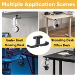 Under Desk Headphone Hanger with Strong Adhesive and Screws Mount, 360° Rotatable Dual Headset Holder Stand, Aluminum Metal Adjustable Headphone Hook, Perfect for Home Gaming & Office - Black - Image 7