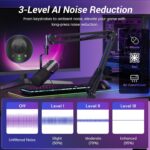 TONOR Dynamic Gaming Microphone, XLR/USB Microphone for Content Creators with AI Noise Cancellation, RGB, Tap Mute, Gain Control, Microfono with Boom Arm for Streaming, Black, TD510 AIR S H+ - Image 3