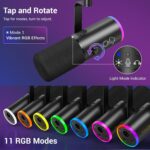 TONOR Dynamic Gaming Microphone, XLR/USB Microphone for Content Creators with AI Noise Cancellation, RGB, Tap Mute, Gain Control, Microfono with Boom Arm for Streaming, Black, TD510 AIR S H+ - Image 5