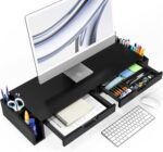 Simple Houseware Desk Dual Monitor Stand Riser with Pull-Out Drawers, Black - Image 3