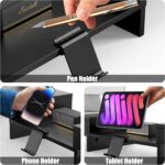 Simple Houseware Desk Dual Monitor Stand Riser with Pull-Out Drawers, Black - Image 5