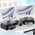 Simple Houseware Desk Dual Monitor Stand Riser with Pull-Out Drawers, Black - Image 7
