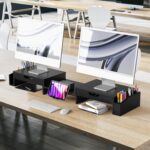 Simple Houseware Desk Dual Monitor Stand Riser with Pull-Out Drawers, Black - Image 8