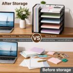 OPNICE Desk Organizers and Accessories, 5-Tier Paper Organizer Letter Tray with Magazine Holder, Office Desk Accessories & Workspace Organizers, Desktop File Organizer for Office Supplies, Black - Image 3