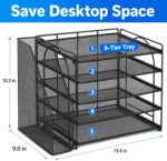 OPNICE Desk Organizers and Accessories, 5-Tier Paper Organizer Letter Tray with Magazine Holder, Office Desk Accessories & Workspace Organizers, Desktop File Organizer for Office Supplies, Black - Image 4