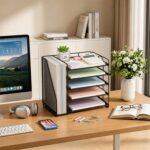OPNICE Desk Organizers and Accessories, 5-Tier Paper Organizer Letter Tray with Magazine Holder, Office Desk Accessories & Workspace Organizers, Desktop File Organizer for Office Supplies, Black - Image 6