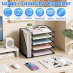 OPNICE Desk Organizers and Accessories, 5-Tier Paper Organizer Letter Tray with Magazine Holder, Office Desk Accessories & Workspace Organizers, Desktop File Organizer for Office Supplies, Black - Image 7
