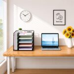 OPNICE Desk Organizers and Accessories, 5-Tier Paper Organizer Letter Tray with Magazine Holder, Office Desk Accessories & Workspace Organizers, Desktop File Organizer for Office Supplies, Black - Image 8