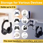 3-in-1 Under Desk Headphone Hanger with Adjustable Clamp Mount, 2 Controller Slots & 1 Headset Universal Holder Stand, Rotatable Hook Rack & Cable Organizer, for Home Gaming Xbox ps5 - White - Image 3