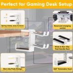 3-in-1 Under Desk Headphone Hanger with Adjustable Clamp Mount, 2 Controller Slots & 1 Headset Universal Holder Stand, Rotatable Hook Rack & Cable Organizer, for Home Gaming Xbox ps5 - White - Image 4