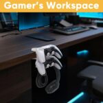 3-in-1 Under Desk Headphone Hanger with Adjustable Clamp Mount, 2 Controller Slots & 1 Headset Universal Holder Stand, Rotatable Hook Rack & Cable Organizer, for Home Gaming Xbox ps5 - White - Image 5