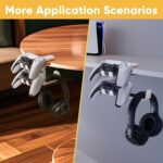 3-in-1 Under Desk Headphone Hanger with Adjustable Clamp Mount, 2 Controller Slots & 1 Headset Universal Holder Stand, Rotatable Hook Rack & Cable Organizer, for Home Gaming Xbox ps5 - White - Image 6