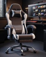 Dowinx Ergonomic Gaming Chair with Footrest & Massage Lumbar, 2D-Linkage Armrests for Computer Chair 330lbs with Headrest Pillow for Office, Home, Streaming and Long Gaming Sessions, White - Image 3