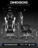 Dowinx Ergonomic Gaming Chair with Footrest & Massage Lumbar, 2D-Linkage Armrests for Computer Chair 330lbs with Headrest Pillow for Office, Home, Streaming and Long Gaming Sessions, White - Image 4