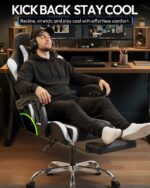 Dowinx Ergonomic Gaming Chair with Footrest & Massage Lumbar, 2D-Linkage Armrests for Computer Chair 330lbs with Headrest Pillow for Office, Home, Streaming and Long Gaming Sessions, White - Image 7