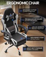 Dowinx Ergonomic Gaming Chair with Footrest & Massage Lumbar, 2D-Linkage Armrests for Computer Chair 330lbs with Headrest Pillow for Office, Home, Streaming and Long Gaming Sessions, White - Image 8