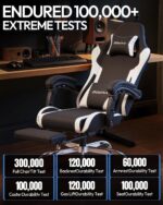 Dowinx Ergonomic Gaming Chair with Footrest & Massage Lumbar, 2D-Linkage Armrests for Computer Chair 330lbs with Headrest Pillow for Office, Home, Streaming and Long Gaming Sessions, White - Image 9