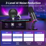 TONOR Dynamic Gaming Microphone, XLR/USB Mic Streaming, AI Noise Cancellation, Controlable RGB, Tap Mute, 3.5mm Headphone Jack, Volume Control, Microfono with Desktop Stand, Black, TD510 AIR S - Image 3