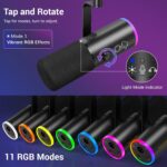 TONOR Dynamic Gaming Microphone, XLR/USB Mic Streaming, AI Noise Cancellation, Controlable RGB, Tap Mute, 3.5mm Headphone Jack, Volume Control, Microfono with Desktop Stand, Black, TD510 AIR S - Image 5
