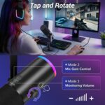 TONOR Dynamic Gaming Microphone, XLR/USB Mic Streaming, AI Noise Cancellation, Controlable RGB, Tap Mute, 3.5mm Headphone Jack, Volume Control, Microfono with Desktop Stand, Black, TD510 AIR S - Image 6