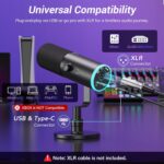 TONOR Dynamic Gaming Microphone, XLR/USB Mic Streaming, AI Noise Cancellation, Controlable RGB, Tap Mute, 3.5mm Headphone Jack, Volume Control, Microfono with Desktop Stand, Black, TD510 AIR S - Image 8