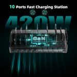 420W Charging Station for Multiple Devices, Zobirez 10-Port USB C Fast Charger Stations for MacBook, iPhone, Android Cell Phone, iPad, Tablet, Family Multi-Device Organizer Charging Dock, White - Image 4