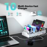 420W Charging Station for Multiple Devices, Zobirez 10-Port USB C Fast Charger Stations for MacBook, iPhone, Android Cell Phone, iPad, Tablet, Family Multi-Device Organizer Charging Dock, White - Image 6