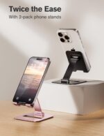 Nulaxy 2 Pack Dual Folding Cell Phone Stand, Fully Adjustable Phone Holder for Desk, Compatible with iPhone 17 16 15 14 13 12 11, Nintendo Switch, All Phones, Black & Rose Gold - Image 3