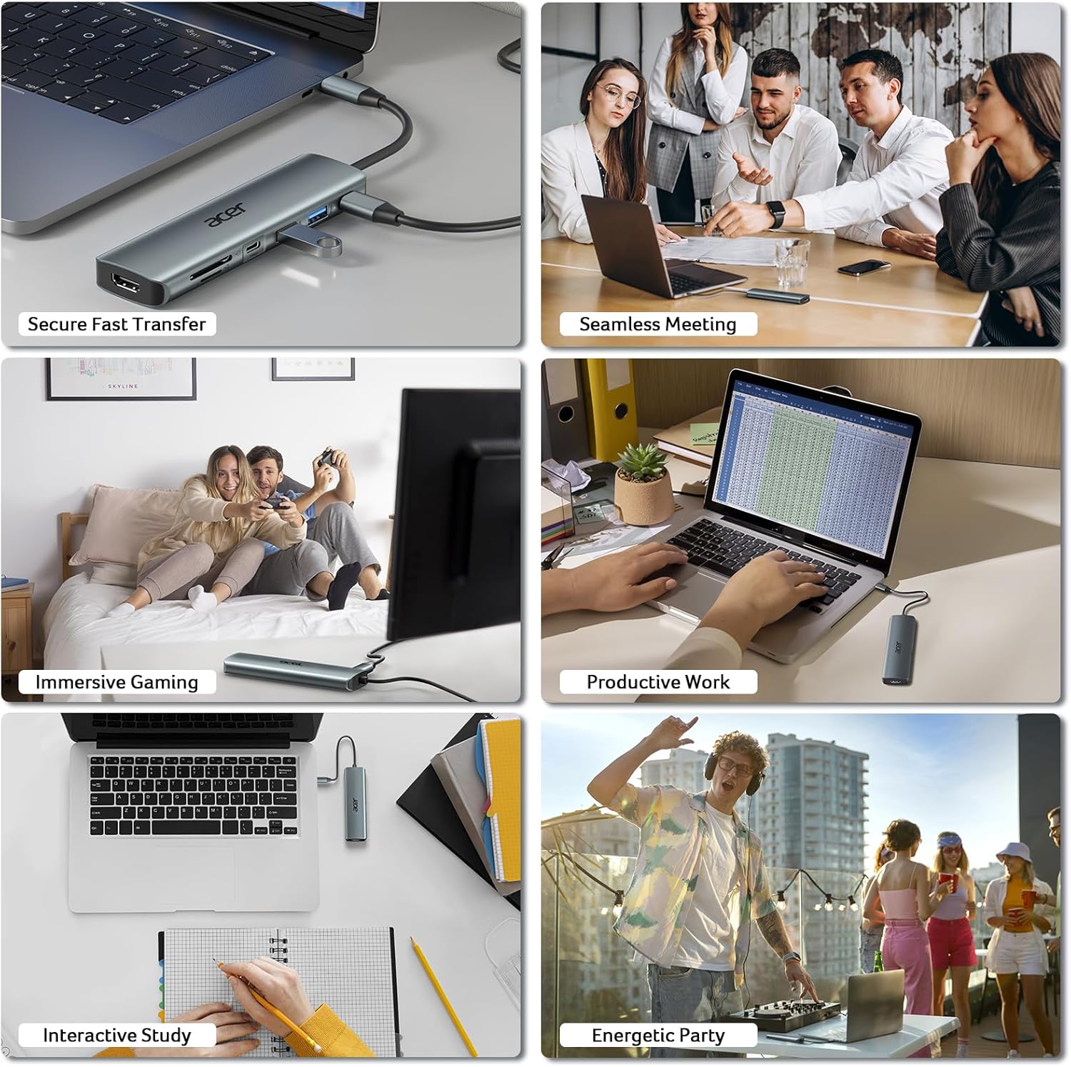 Acer USB C Hub, 7 in 1 Multi-Port Adapter for Laptop/Mac Type C Devices | 4K USB C to HDMI Splitter Hub, 100W Max PD Port, 2 USB 3.0 & 1 USB C Data Ports 5Gbps, SD/TF Card Reader - Image 10