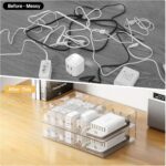 FRETONBA 2Pcs Cable Charger Organizer Box, Large Cords Storage Organizer with Adjustable Compartments and Wire Ties, Stackable Cord Organizer for Drawer - Clear - Image 6