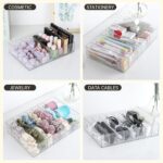 FRETONBA 2Pcs Cable Charger Organizer Box, Large Cords Storage Organizer with Adjustable Compartments and Wire Ties, Stackable Cord Organizer for Drawer - Clear - Image 7
