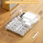 FRETONBA 2Pcs Cable Charger Organizer Box, Large Cords Storage Organizer with Adjustable Compartments and Wire Ties, Stackable Cord Organizer for Drawer - Clear - Image 8