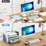 OPNICE Desk Organizer, 4-Tier Desktop File Organizer with Drawer and Pen Holders, Office Desk Accessories, File Sorters, Workspace Organizers for Office Supplies(Black) - Image 3