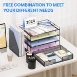 OPNICE Desk Organizer, 4-Tier Desktop File Organizer with Drawer and Pen Holders, Office Desk Accessories, File Sorters, Workspace Organizers for Office Supplies(Black) - Image 4